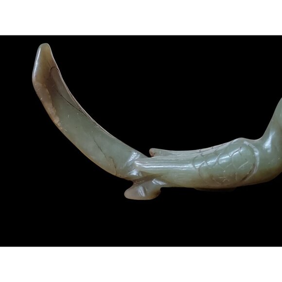 Antique Carved Jade Phoenix Figurine Chinese Light Green Translucent Color Bird - Picture 8 of 12